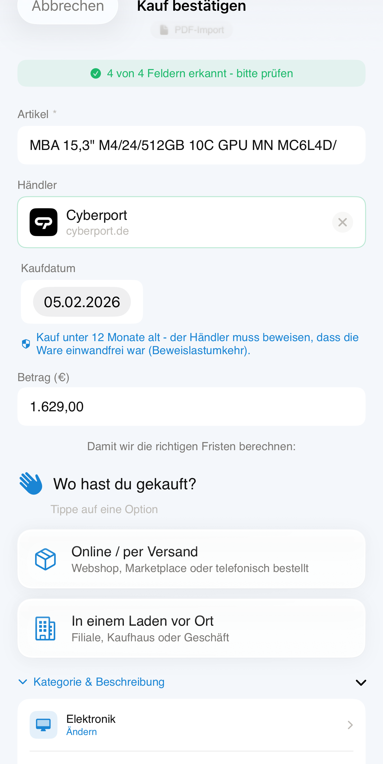2/6 · Beleg erfassen