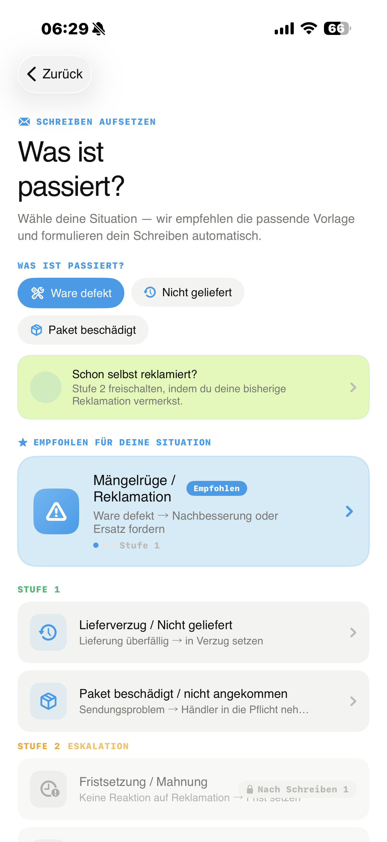 Kwittung Vorlage wählen - intelligente Empfehlung basierend auf Situation